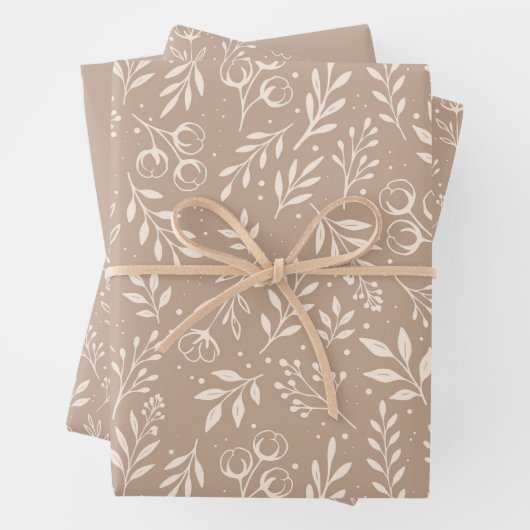 Motif Botanique Beige Chaud - Papier Enveloppant (En situation)