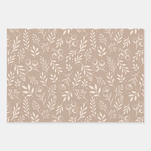 Motif Botanique Beige Chaud - Papier Enveloppant (Devant)