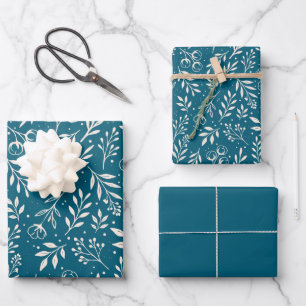 Motif botanique Bleu profond - Ensemble de papier