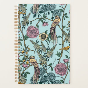 Motif botanique de couleur bleue de style vintage