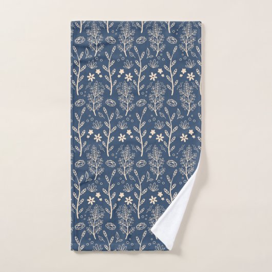 Motif botanique de feuillage automnal bleu (Serviette à main)