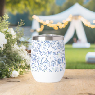 Motif botanique floral blanc bleu bohème fantaisis