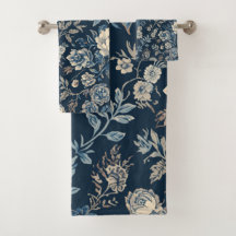 Motif botanique floral vintage bleu marine