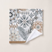 Motif botanique gris sable Bohème terrien (Gant de toilette)