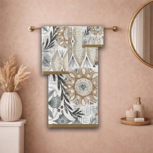 Motif botanique gris sable Bohème terrien