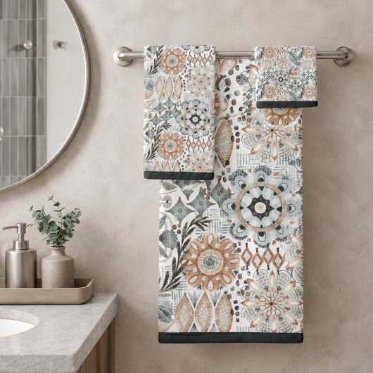 Motif botanique gris terre cuite clair