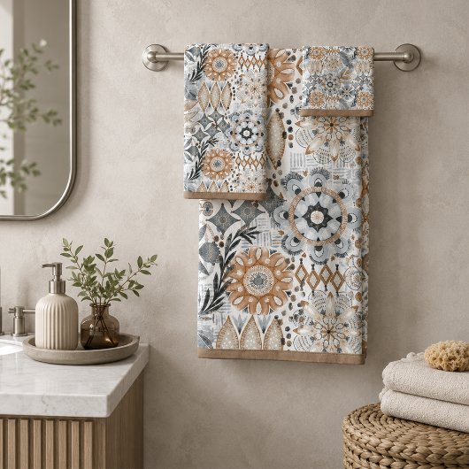 Motif botanique gris terre cuite clair