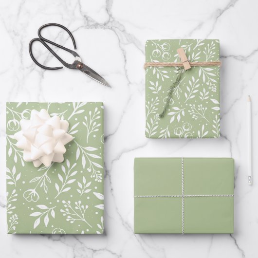 Motif botanique Sage vert - Ensemble de papier d'e (Recto)