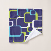 Motif Carré rétro Bleu Vert Blanc (Gant de toilette)