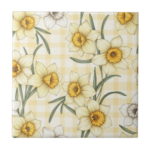 Motif carreaux à fleurs de narcisse botanique