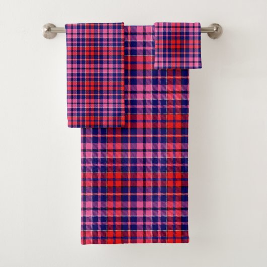Motif carreaux tartan bleu marine rouge rose (En situation)