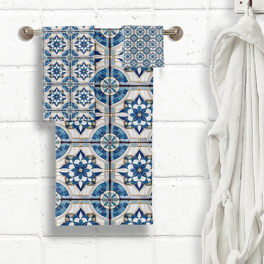 Motif carrelage marocain décoré n° 4 bleu blanc ID