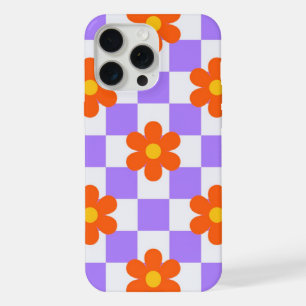 Motif Chèque Violet Avec Fleur Hippie Orange