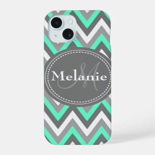 Motif Chevron Bleu et Gris avec Monogramme