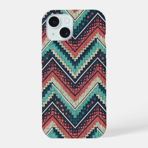 Motif chevron bohème Zigzag sarcelle, corail et