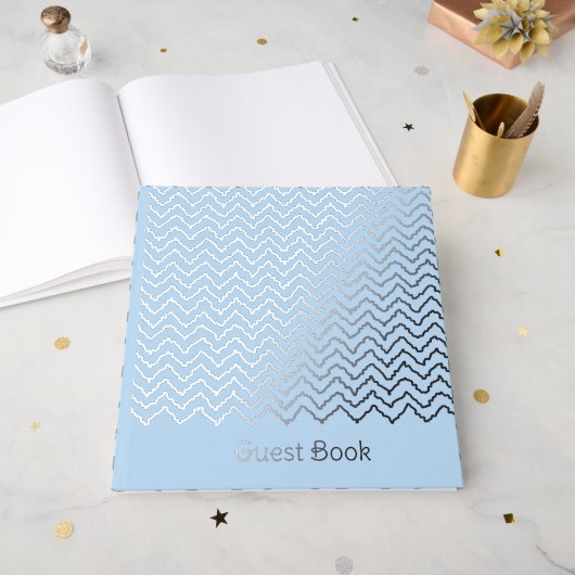 Motif Chevron Zigzag Ondulé Moderne Sur Fond Bleu (Recto ouvert)
