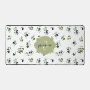 Motif chic aquarelle Monogramme Nom Vert Olive