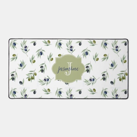 Motif chic aquarelle Monogramme Nom Vert Olive (Recto)