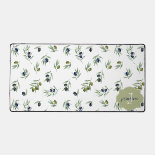 Motif chic aquarelle Monogramme nom Vert olive (Recto)