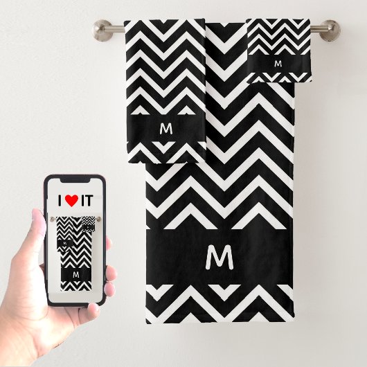 Motif Chic Chevron sur Monogramme Noir et Blanc
