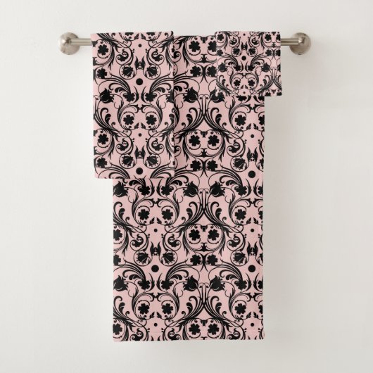 Motif classique noir et rose Damas (En situation)