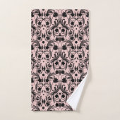 Motif classique noir et rose Damas (Serviette à main)