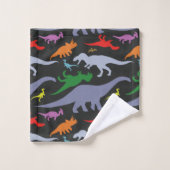 Motif coloré de dinosaure (foncé) (Gant de toilette)