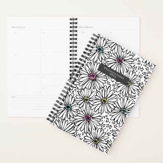 Motif coloré noir + blanc marguerites (Devant avec enveloppe)