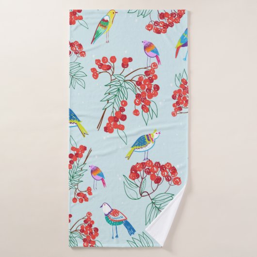 motif composé d'oiseaux et de baies (Serviette de bain)