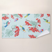 motif composé d'oiseaux et de baies (Serviette de bain)