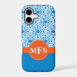 Motif Damas bleu/orange Initiales iPhone 5 coque