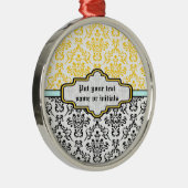 Motif Damas noir blanc jaune aqua ornement (Droite)