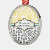 Motif Damas noir blanc jaune aqua ornement (Gauche)