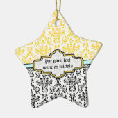 Motif Damas noir blanc jaune aqua ornement (Gauche)