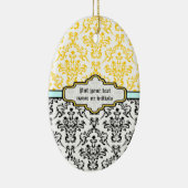 Motif Damas noir blanc jaune aqua ornement (Droite)