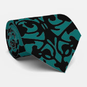 Motif Damas noir sur cravate design vert (Roulé)