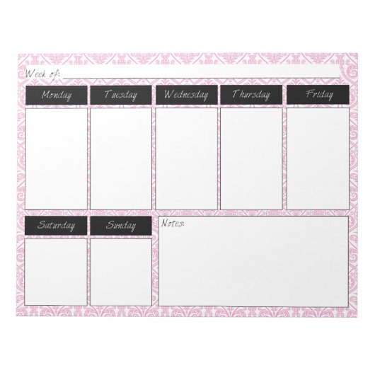 Motif Damas rose et noir Bloc-notes Motif hebdomad (Devant)