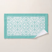 Motif damassé bleu turquoise clair, bordures de pé (Serviette à main)