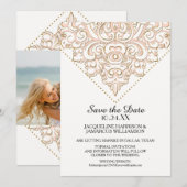 Motif damassé dentelle à points dorés faire-part p (Devant / Derrière)