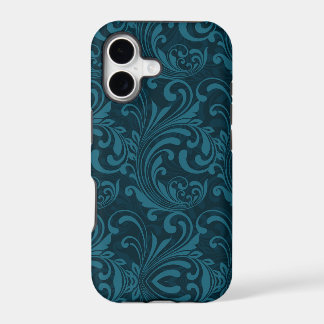 Motif damassé floral sarcelle foncé
