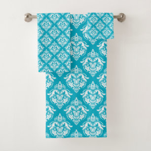 Motif damassé floral vert sauge et blanc