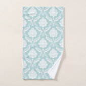 Motif Damassé Rococo Blanc sur Bleu Canard (Serviette à main)