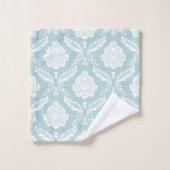 Motif Damassé Rococo Blanc sur Bleu Canard (Gant de toilette)