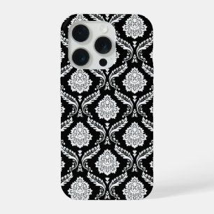 Motif Damassé Rococo Blanc sur Noir