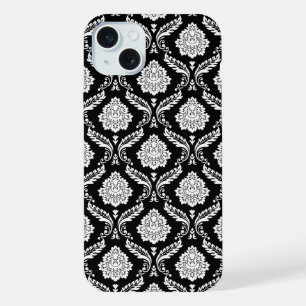 Motif Damassé Rococo Blanc sur Noir