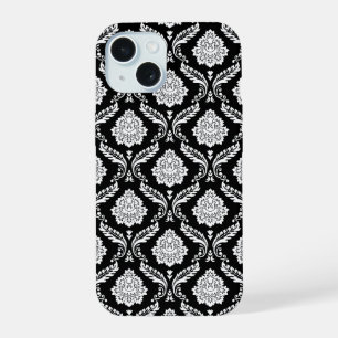 Motif Damassé Rococo Blanc sur Noir
