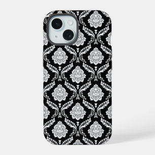 Motif Damassé Rococo Blanc sur Noir