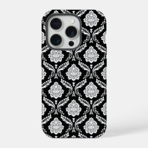 Motif Damassé Rococo Blanc sur Noir