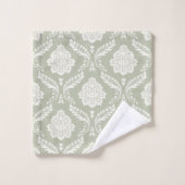 Motif Damassé Rococo Crème sur Fond Vert (Gant de toilette)