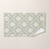 Motif Damassé Rococo Crème sur Fond Vert (Serviette à main)